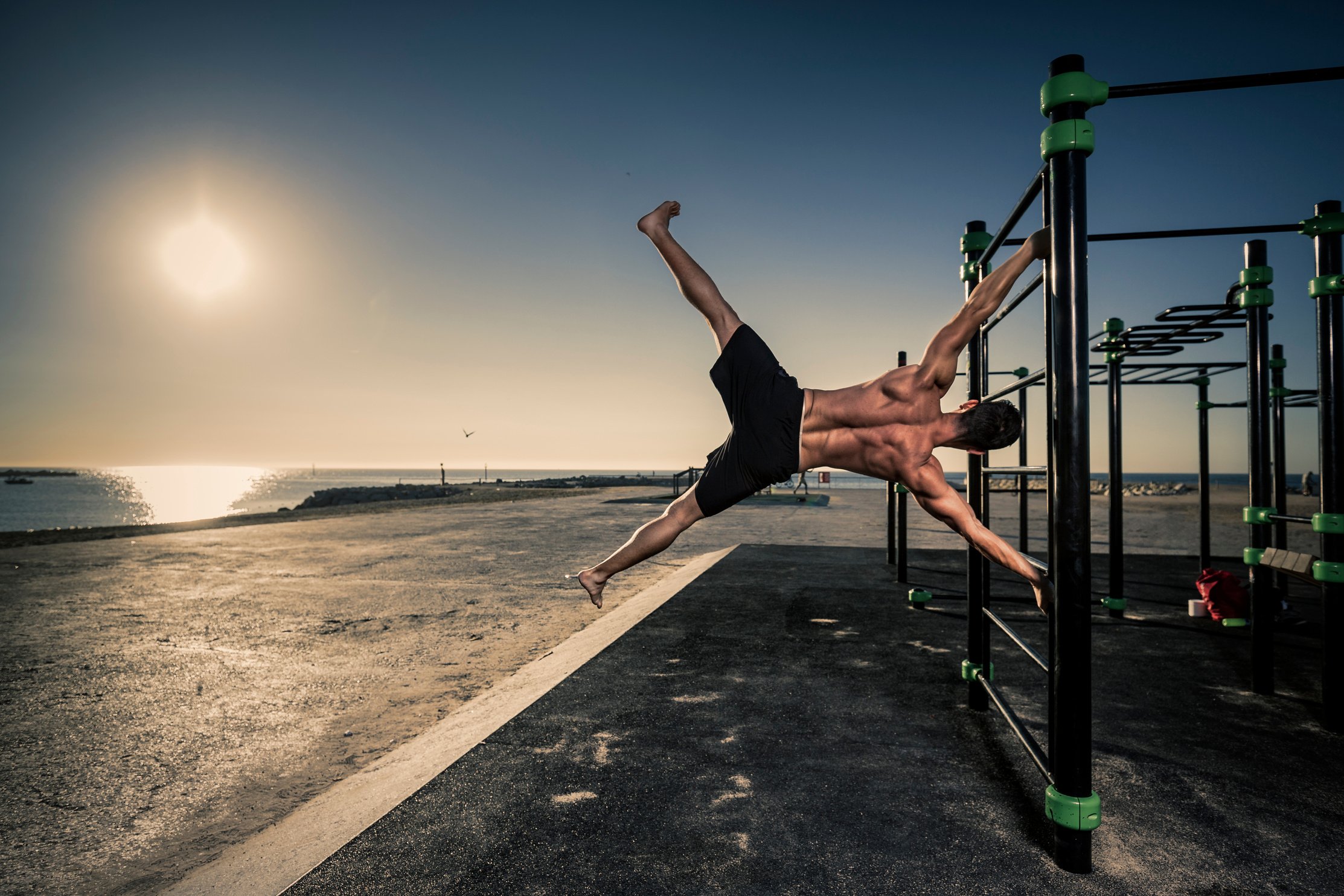 Calisthenics sports training at sunrise